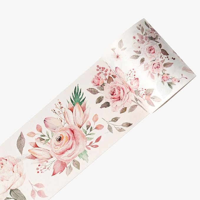 WT Pre-Cut Pink Velvet Wide Washi Tape, Single Roll, Original Designs, Elegant Floral Aesthetic, Decorative Japanese Paper Tape for Journaling, Scrapbook, Planner, DIY Crafts, Bujo Supplies, 60mm×5m