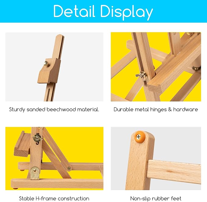 MEEDEN H-Frame Tabletop Easel for Painting: Adjustable Desktop Easel | Painting & Display Table Top Easel Stand - Hold Canvas up to 16" Sturdy Beech Wood Table Art Easel for Adults, Beginners