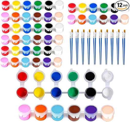 5 Packs Mini Acrylic Paint Set, 12 Colors Washable Paint Strips for Kids & Adults - Includes 10 Brushes (5 Flat + 5 Pointed), 60 PCS kids Paint Kits for Easter Eggs, Birthday, Classroom Party