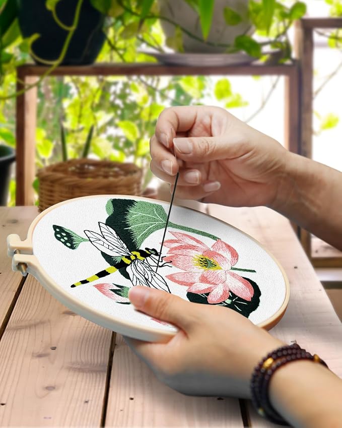 TINDTOP Embroidery Kit for Beginners Adult, Dragonfly Embroidery Kit | Include Embroidery Cloth Hoops Threads for Craft Lover Hand Stitch with Embroidery Skill Techniques (Dragonfly)