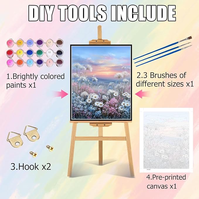 mrpwnle Paint by Numbers Kit for Adults, Wild Flowers Paint by Numbers Kits | Easy Flowers Adult Paint by Number Kits on Canvas Canvas Paint by Numbers for Adults for Home Wall Decoration 16 X 20 inch