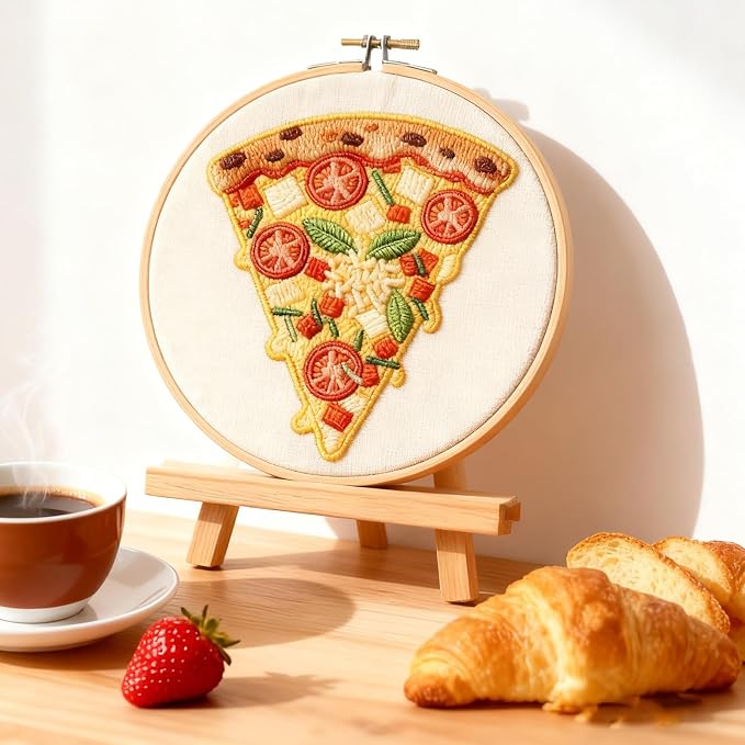 BEUNITONE 4 Set Strawberry Embroidery Kit with Hoops for Adult Beginners | Food/Drink Needlepoint Craft Kits Complete DIY Handmade Cross Stitch Set with Pre-Printed Designs for Home Decor 20x20cm