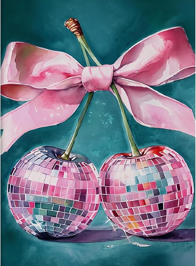 Pink Cherry Paint by Numbers Kit for Adults, Color By Numbers for Adults | Coquette Decor Painting by Number On Canvas, Paint Number Artist Funny Without Frame DIY, Home Wall Decor, 12x16in