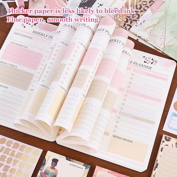 Black Girl Weekly Planner Gift Set - 52 Weeks Undated Planner with 190+ Stickers, Washi Tape, Journal Supplies & Accessories for Teen Girls - Inspirational Productivity Organization Kit, Present Box