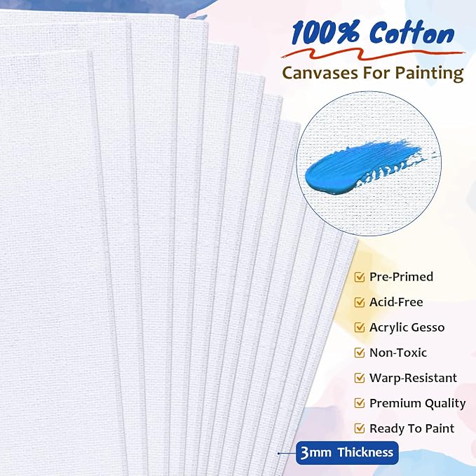 Halobios 12-Pack 9x12 inch Canvas Boards for Painting, Canvas Panels for Kid & Adults 100% Cotton Gesso Primed Art Painting Supplies for Acrylic, Oil, Tempera & Watercolor