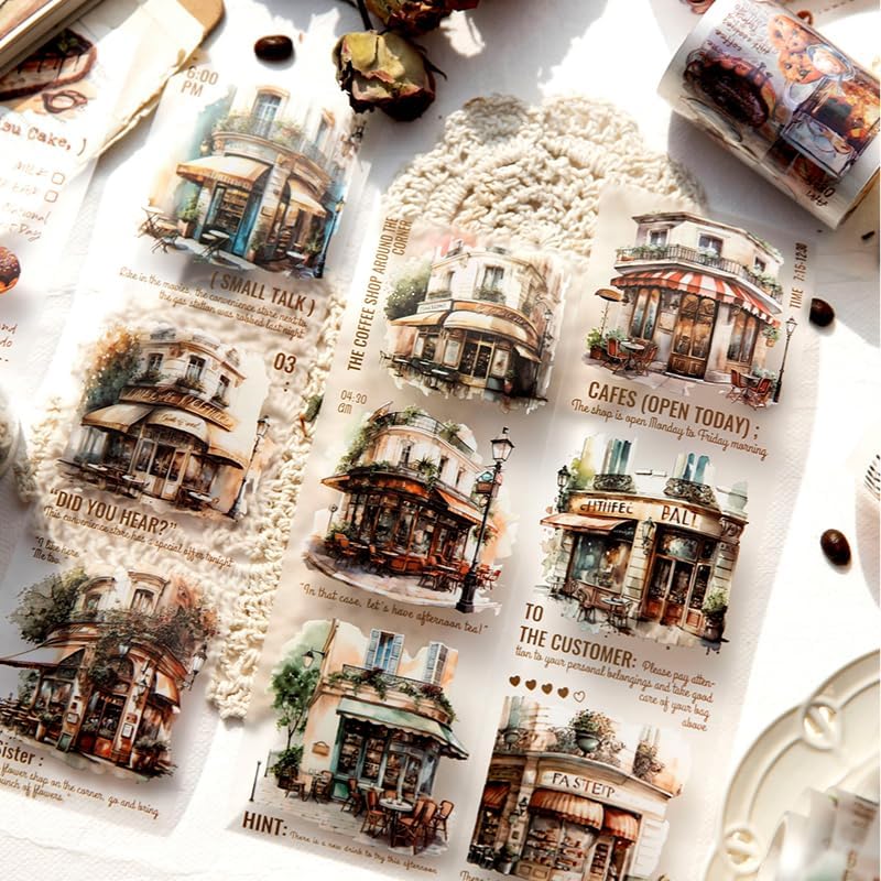 Alideco 6pcs Decorative Adhesive Tapes Coffee Gourmet Greenery Girl PET Tape Great for Bullet Journal Supplies, Arts, Scrapbook, DIY Crafts, Planners (menglongderichang)