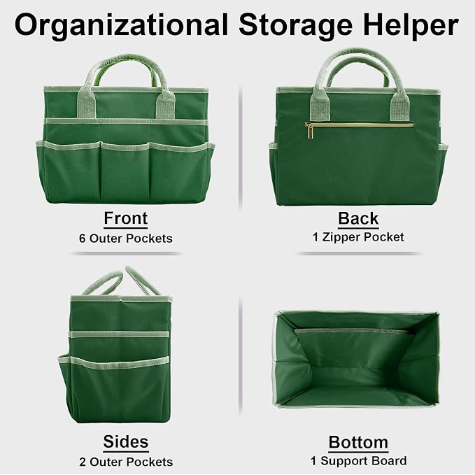 Cupohus Craft Organizer Bag, Green Art Supply Tote with Multiple Pockets