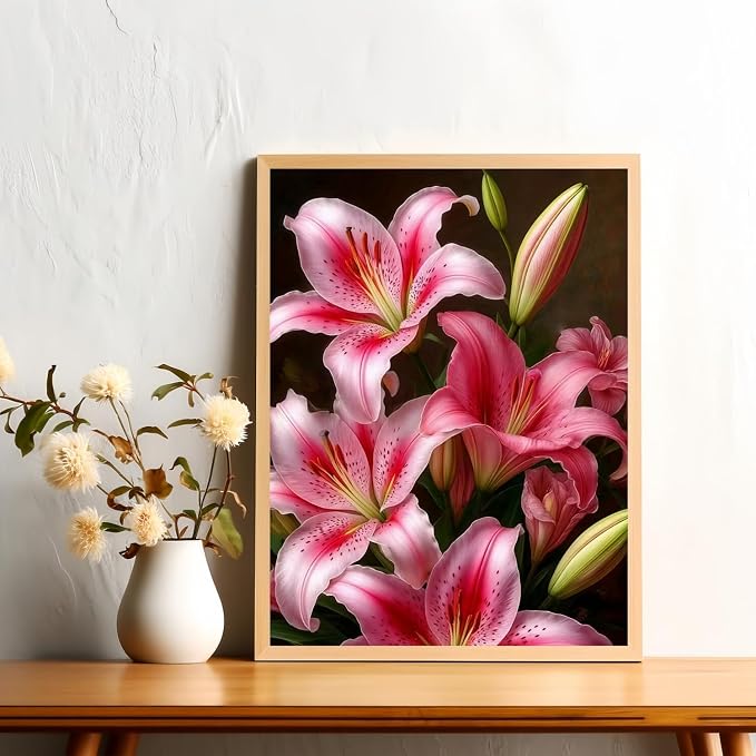 Mosaflare Lily Flower 5D Diamond Painting Kits for Adults 12x16 Inch | Diamond Art for Beginners, DIY Full Round Drill Paint by Diamonds Dot Gem Art for Adult, Home Wall Decor