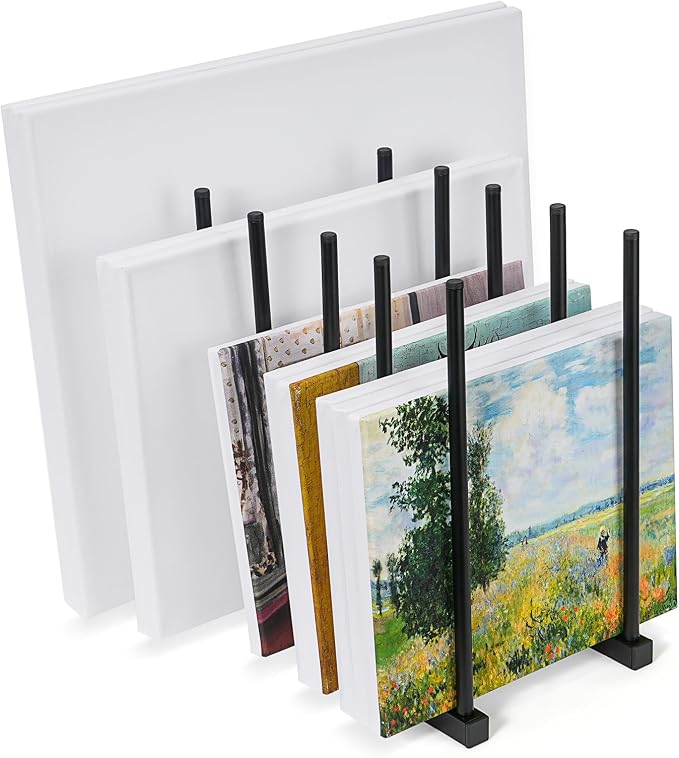 ikkle Art Storage Rack Painting Canvas Storage Rack for Display, Metal Drawing Printing Rack for Canvas Frames, Black