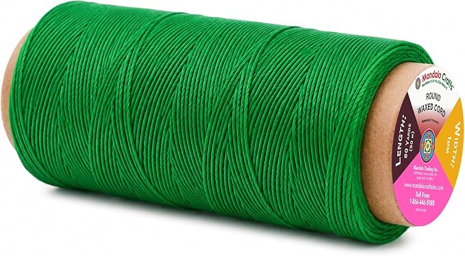 Mandala Crafts 50M 1mm Kelly Green Round Waxed Thread for Leather Sewing