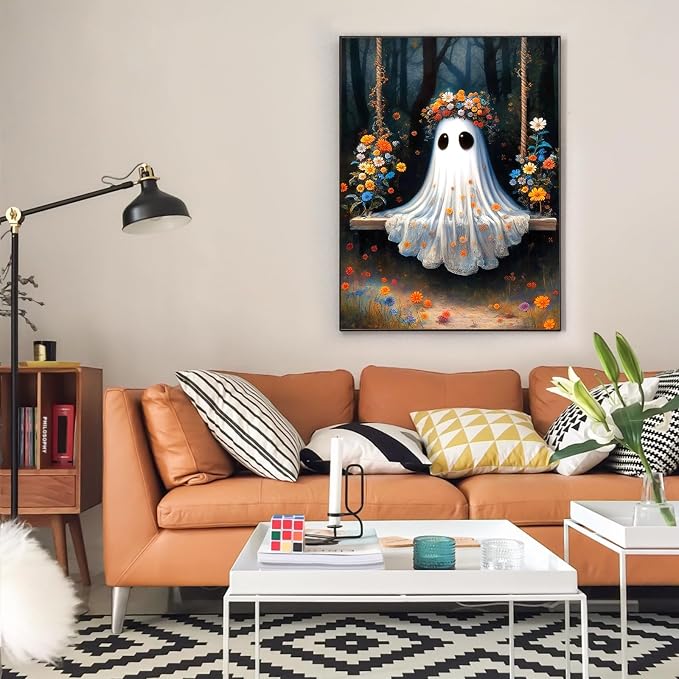 Halloween Ghost Diamond Art Kits for Adults, Diamond Painting for Beginners | 12x16 Inch, Full Drill Round Dots, Spooky Swing DIY 5D Gem Art Craft Kits, Home Wall Decor, Stress Relief Relaxing Hobby Gift