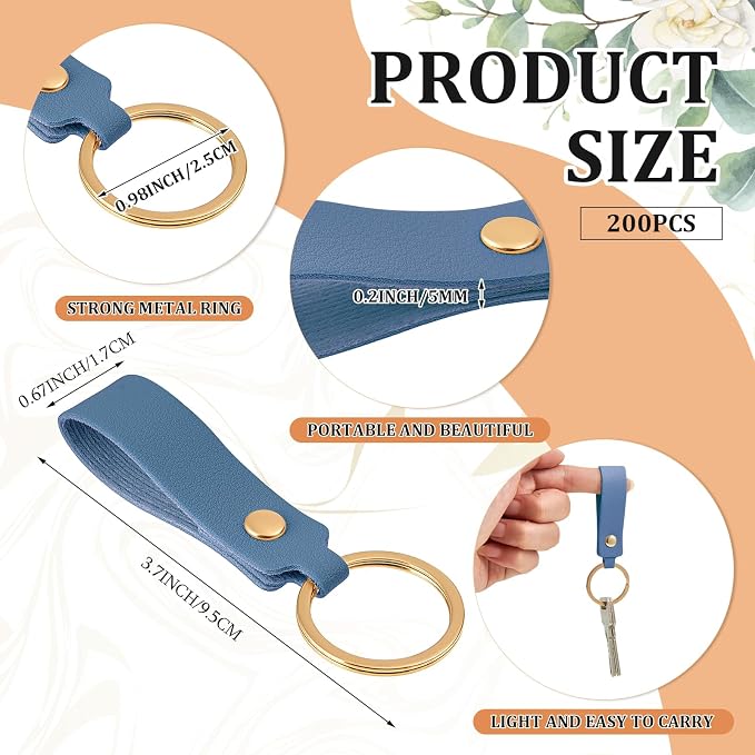 Wavyknot 200 Pcs Leather Keychain Blanks, 3.7 x 0.7 Inches, Classic Colors