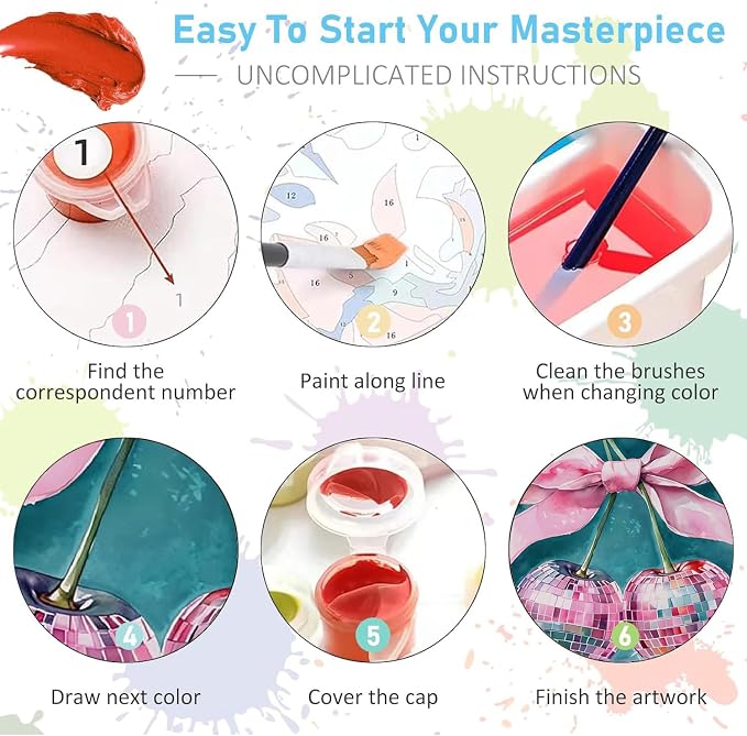 Pink Cherry Paint by Numbers Kit for Adults, Color By Numbers for Adults | Coquette Decor Painting by Number On Canvas, Paint Number Artist Funny Without Frame DIY, Home Wall Decor, 12x16in
