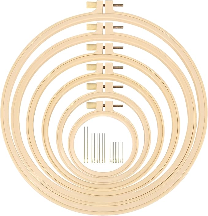 Caydo 6 Pieces Embroidery Hoops with 16 Pieces Needles, 3 Inch to 10 Inch | Cross Stitch Hoop Small Embroidery Hoop Set for Embroidery, Punch Needle, Craft Sewing and Ornaments