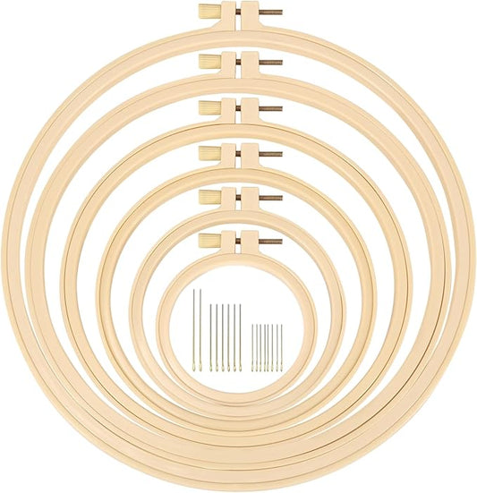 Caydo 6 Pieces Embroidery Hoops with 16 Pieces Needles, 3 Inch to 10 Inch | Cross Stitch Hoop Small Embroidery Hoop Set for Embroidery, Punch Needle, Craft Sewing and Ornaments