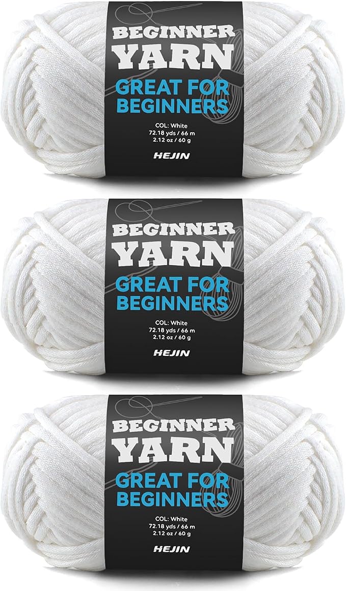 3x60g White Yarn for Crocheting and Knitting;3x66m (72yds) Cotton Yarn for Beginners with Easy-to-See Stitches;Worsted-Weight Medium #4;Cotton-Nylon Blend Yarn for Beginners Crochet Kit Making