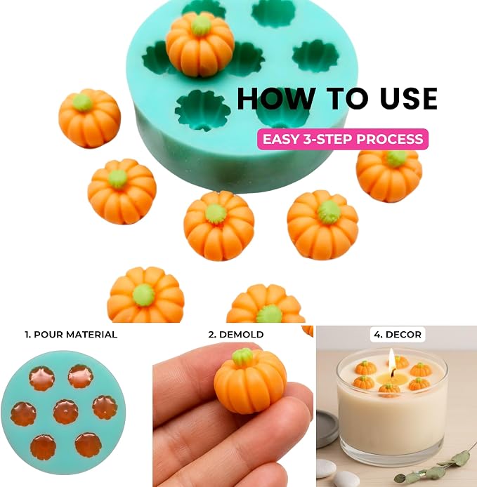 Mini Pumpkin Silicone Mold for Candle Toppers, Wax Melts, Soap Embeds, Resin Crafts, Candy & Jewelry Making – Halloween & Autumn Mold