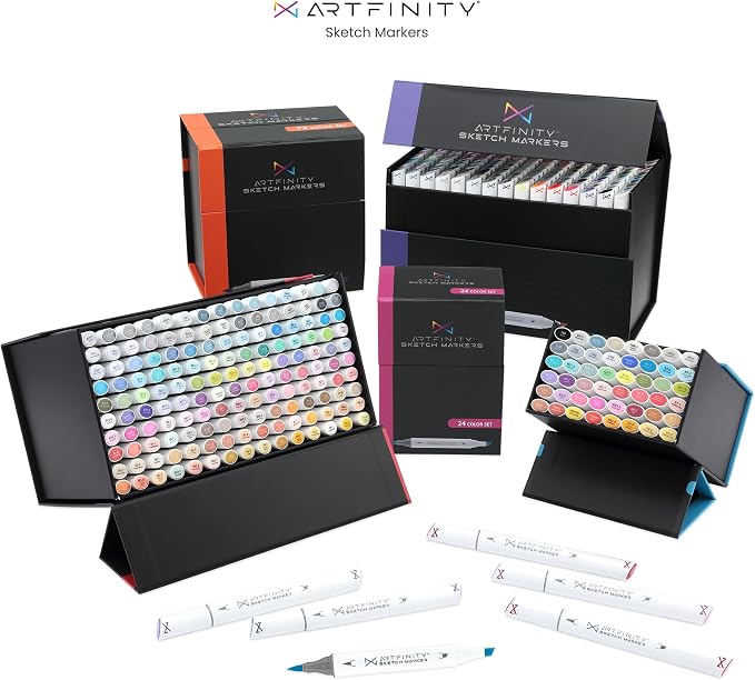 Artfinity Sketch Markers - Set of 3 - Garnet RV4-65, Vibrant, Professional, Dye-Based Alcohol Markers for Artists, Drawing, Travel, & More