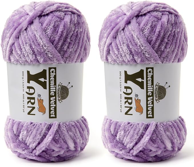 Chenille Crochet Pale Purple Yarn 2 Pack