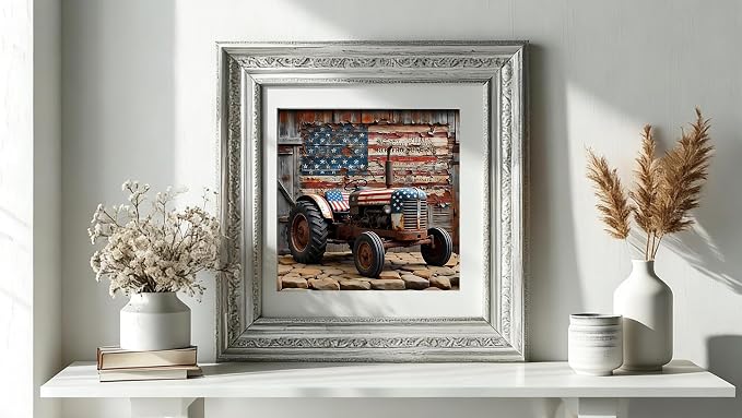 American Flag Tractor Diamond Art Kit for Adults Rustic Farmhouse 13.7"