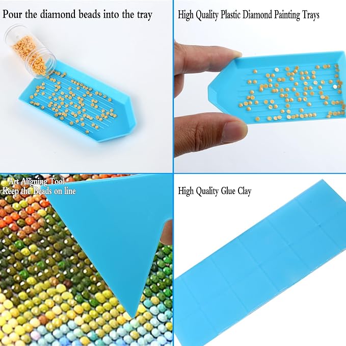 QYING 94PCS Blue 5D Diamond Art Painting Tools and Accessories Kits,with 20 Plastic Diamond Trays,20pcs Glue Clay,20 Diamond Art Painting pens,Non-Slip Clips,tweezer,and Diamond Crreection