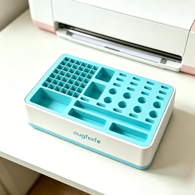 XL Tool Storage Rack Compatible with Cricut Maker, Desktop Organizer with Dedicated Compartments for Pens Blades and Cutting Accessories (Blue)