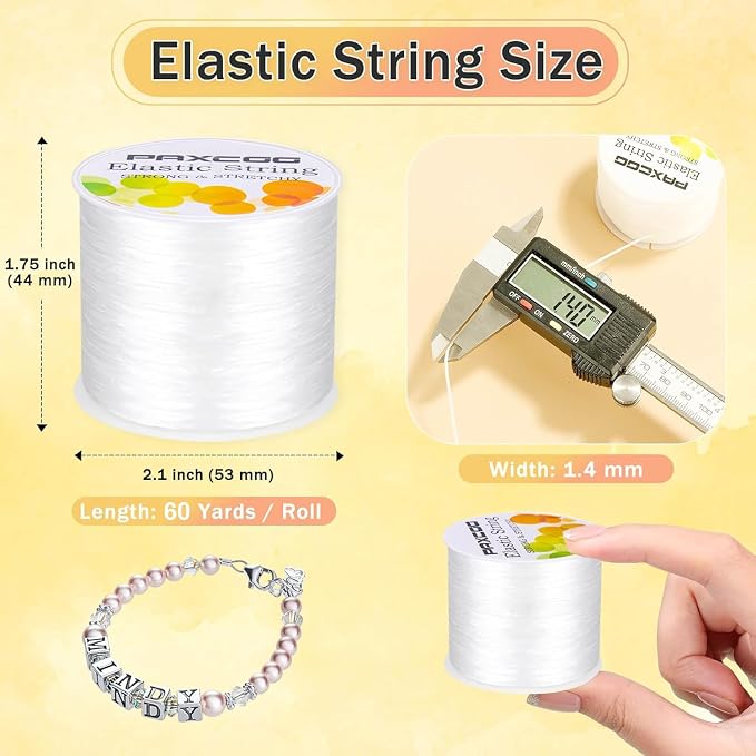 Paxcoo 1.4 mm Elastic Bracelet String Cord, White Stretch Bead Cord for Bracelet Making (Pack of 3)