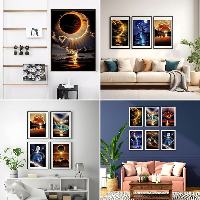 12 Pack Sunset Diamond Art Kits for Adults,5D Diamond Painting Sets | Landscape DIY Full Drill Round Gem Painting for Adult Beginners Diamond Art,Home Wall Decor 9.8x13.8 Inch