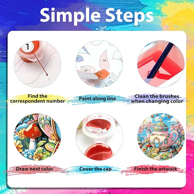xcemhil Fairy Tale Paint by Numbers Kit for Adults Beginner, Fairy Tale Acrylic Paint by Number Kits Suitable for Home Wall Art Decor Gifts 16x16 Inch