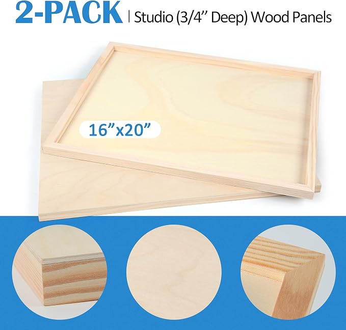 Falling in Art 2 Pack 16x20 Unfinished Birch Wood Panels Kit for Painting | Studio 3/4’’ Deep Wood Canvas, Cradle Boards for Acrylic Pouring, Art, Crafts, Epoxy Resin, Laser Engraving Cutting
