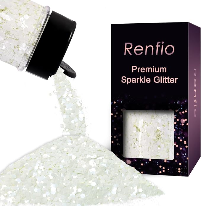 Renfio Macaron White Chunky Glitter,1.76oz/50g Snow White Resin Glitter