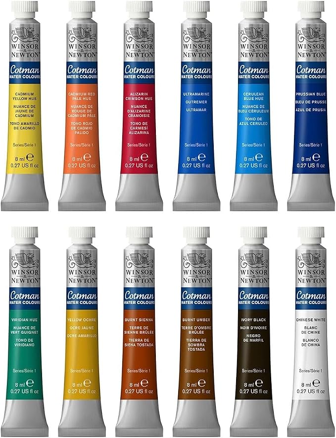 Winsor & Newton Cotman Watercolor Paint Set, 12 Colors, 8ml (0.27-oz) Tubes | Introductory Watercolor made with Fine Art Pigments, Perfect for Beginners, Lightfast & Permanent, Good Tinting Strength