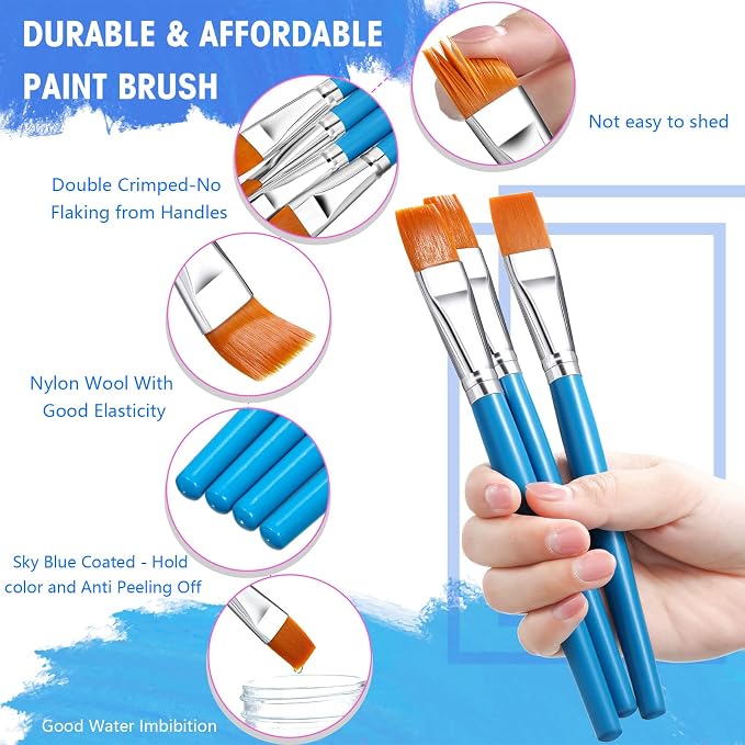 Zonon 10 Pcs 3/4 Inch Flat Paint Brushes Acrylic Painting Craft,Blue | Small Watercolor Detail Brushes for Canvas, Face Painting Craft Supplies, Works with Acrylic Oil, Bulk for Adult Artists