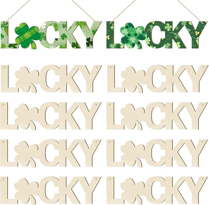 Large Size 7inch Wooden Lucky Ornaments to Paint, Wooden Shamrock St. Patrick's Day Cutouts DIY Blank Unfinished Round Spring Irish Wood Discs Ornament for Crafts Hanging Decorations 10PCS