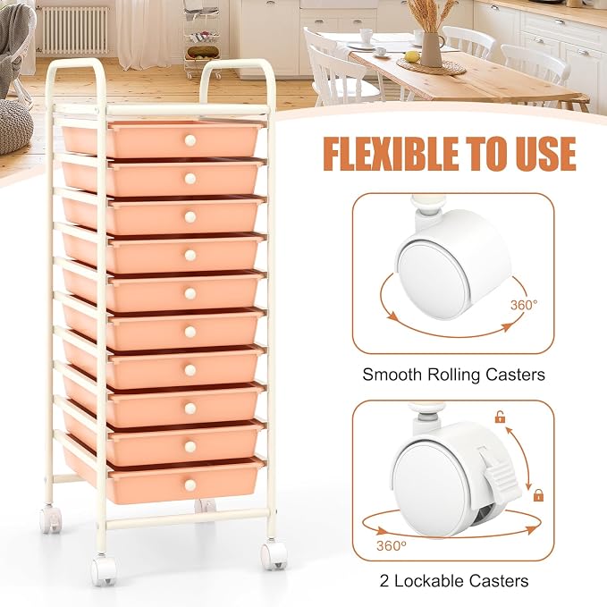 COSTWAY 10-Drawer Rolling Storage Cart, Utility Mobile Trolley