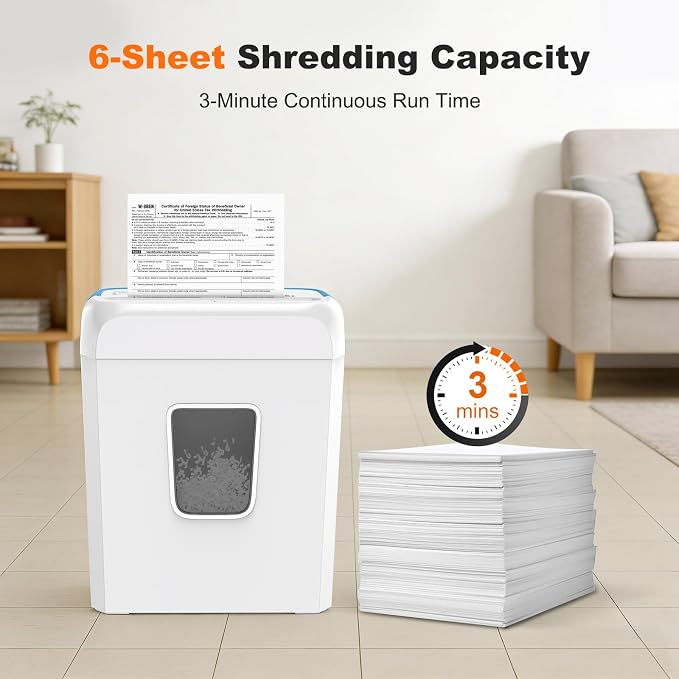 Bonsaii 6-Sheet Cross Cut Paper Shredder for Home, 3.4 Gal Bin | P-4 Security Level, Shreds Credit Cards, Staples & Paper Clips, with Portable Handle, Small Shredder for Home Office