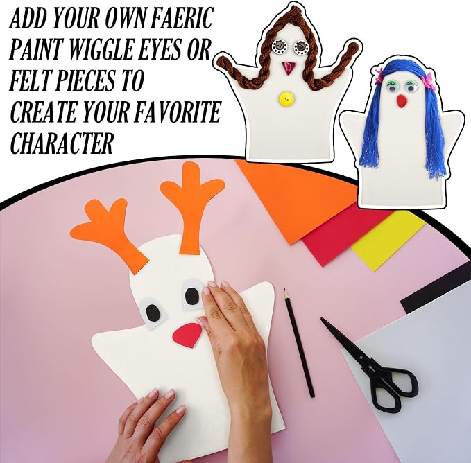 Soulchen 24 Pcs DIY Cotton Hand Puppet Kit 8 x 9.8 Inch Making Your Own Puppets Blank Fabric for DIY Crafting Storytelling Family Activities Art Party Supplies Creative Play Holiday Subject Gifts