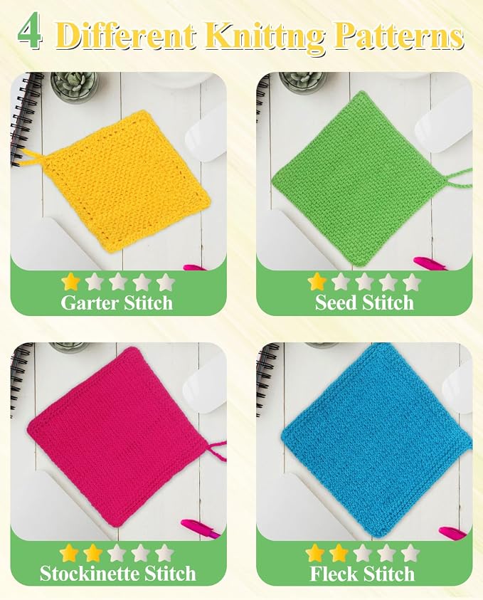 Aeelike Knitting Kit for Beginner Adult, Easy Dishcloth Knit Set, Color A | Knitting Set with Knitting Needles Milk Colorful Cotton Yarn Step-by-Step Instructions, Learn Basic Knitting, Ideal Gift