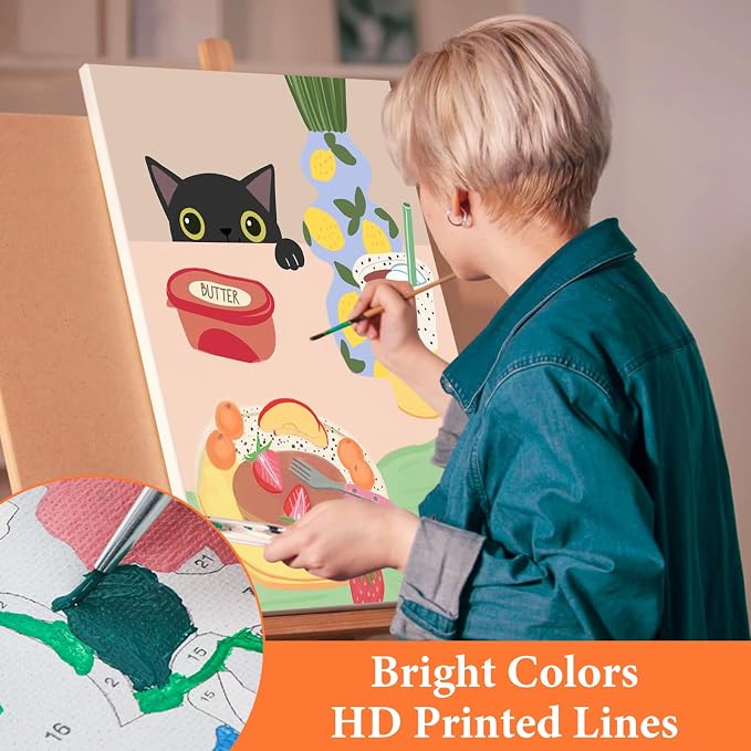 6 Pack Paint by Numbers Kit for Adults Beginner Black Cat, 10x14 Inch | Without Frame Canvas, DIY Acrylic Adult Paint by Number Kits Cat, Stress Relief Craft Kits, For Home Wall Decor Gift