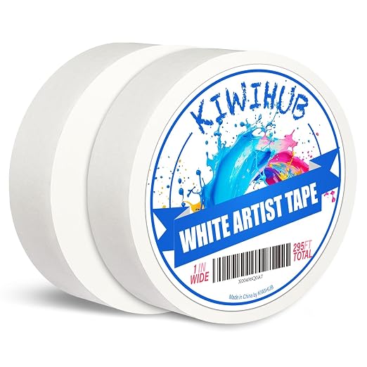 2 Pack Artist Tape for Watercolor Paper, 1 in Wide 295 FT Long | Professional Art Tape, White Masking Artists Tape for Drafting, Painting, Canvas Framing - Acid Free