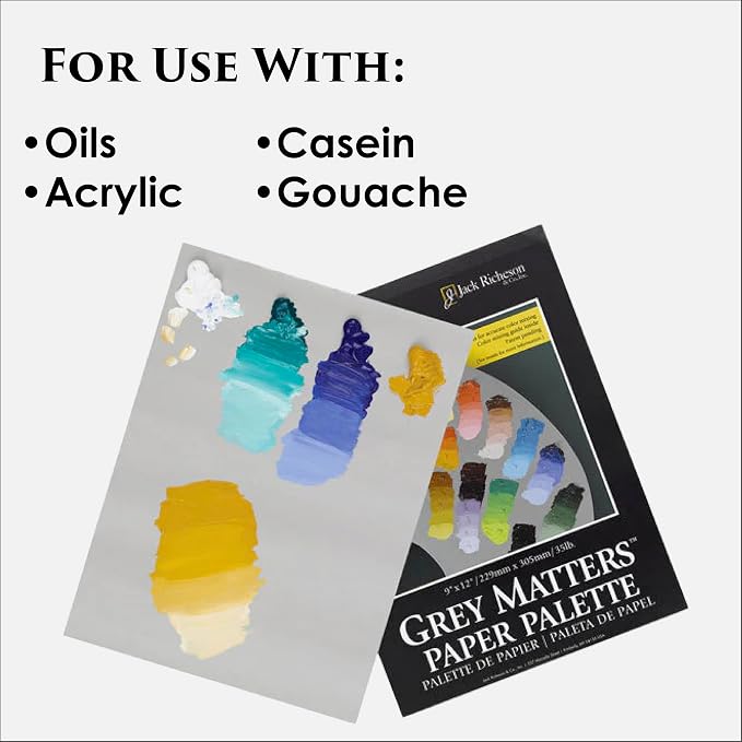 Jack Richeson Grey Matters Disposable Paper Palette 9” x12”, 2 Pack, Includes 2 Palette Knives