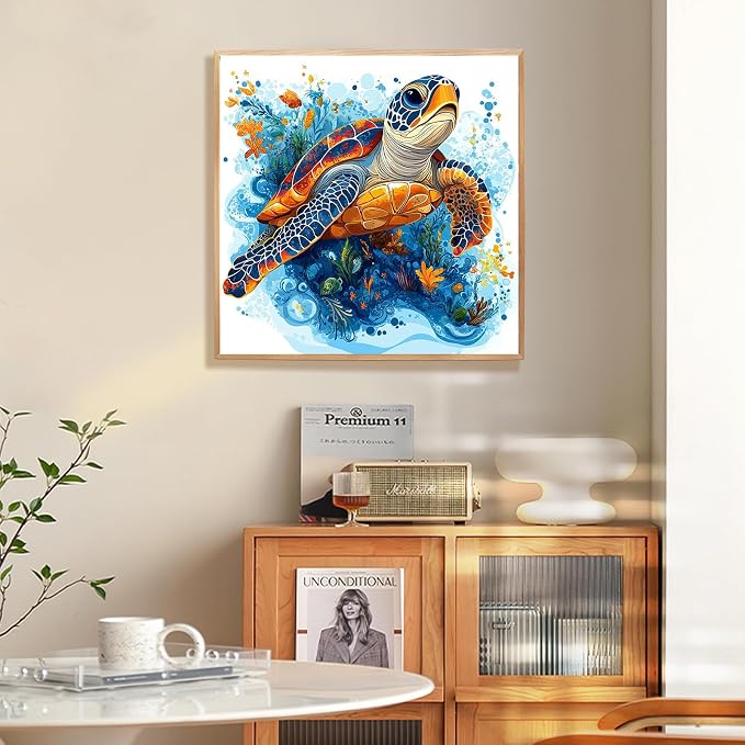 Fountor Sea Turtle Paint by Numbers Kit for Adults Beginner, Sea Turtle Adult Paint by Number Kits on Canvas Without Frame, Oil Painting by Numbers for Home Decor Gift 16” W x 16”L
