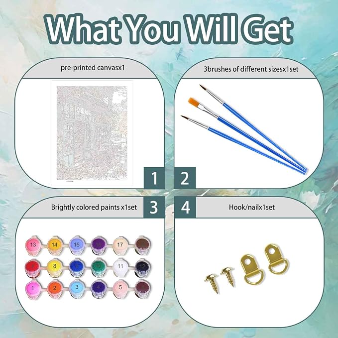 Yunruily Paint by Numbers Adults Bookshop-Paint by Numbers Kits for Adults,Paint by Numbers for Adult Canvas for Gifts Home Wall Decor(16x20inch)