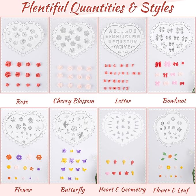 Zeyune 16 Pcs Summer Small Flower Polymer Clay Molds, Mini 3D Silicone Resin Casting Molds for Earring Making Jewelry DIY, Includes Alphabet, Flower, Heart and Bow Shapes(Cameo & Rose)