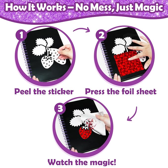 FUNNYB&G Foil Art Craft Kit for Kids, Sparkly Birthday Gift Toy for Girls | No Mess, Kids Ages 4-10 Create Sparkling Artwork, A Creative Gift for Birthdays, Holidays, Travel Activities,Screen-Free Fun
