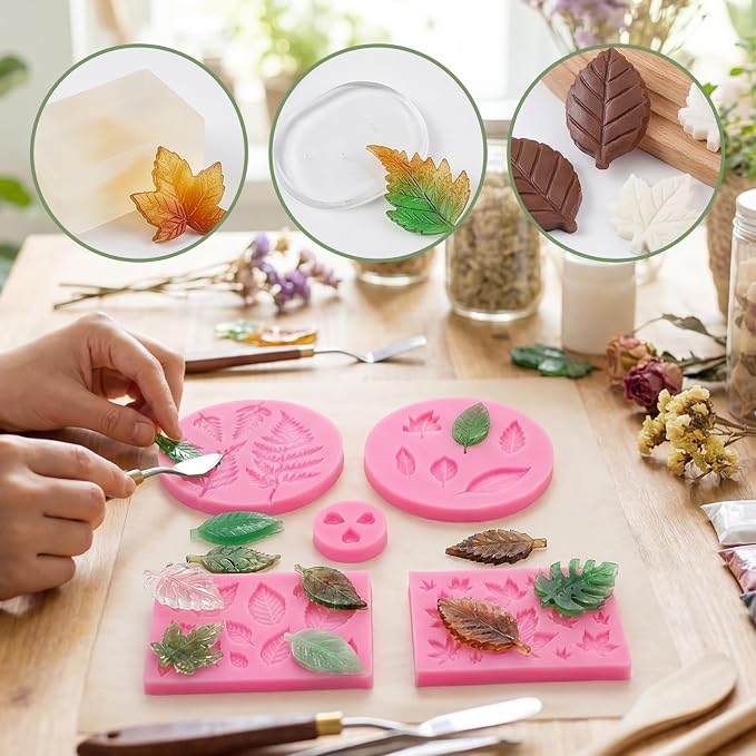 Pimoys 7 Pcs Leaf Silicone Mold for Resin Soap Fondant