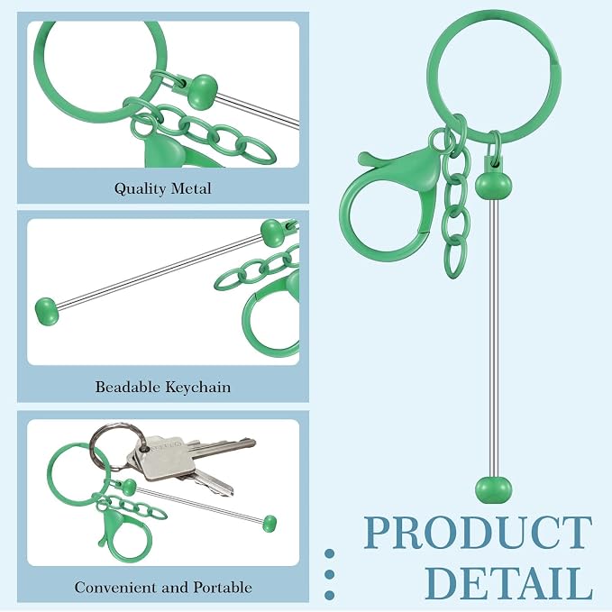 Huwena 6 Pcs Beadable Keychain Bars Metal Blanks DIY Crafts Jewelry Gift