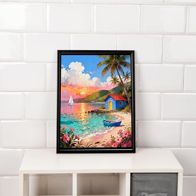 MIRCVSH Scenery Paint by Numbers Kit for Adults Beginner,Beach Cottage Landscape Paint by Number Kits on Canvas,DIY Unframed Acrylic Watercolor Painting by Number for Home Decor Gift 16x20 Inch.