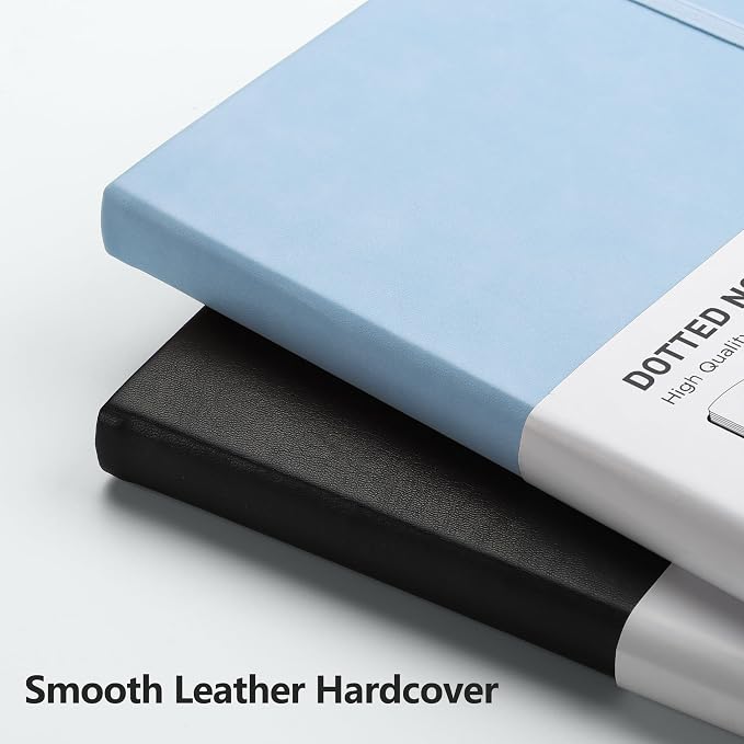 RETTACY Dotted Journal Notebook, 192 Pages, A5 Medium Size (5.7'' x 8.3'') | Leather Hardcover, 100 GSM Thick Paper, for Journaling, Planning, Tracking (Light Blue)