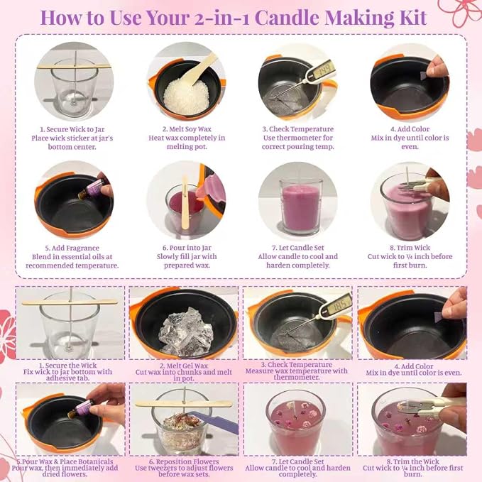 2-in-1 Soy & Jelly Wax DIY Candle Making Kit for Beginners & Adults